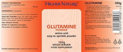 Photo of the Higher Nature Glutamine Powder label