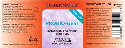 Photo of the Higher Nature Probio-Gest label