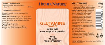 Photo of the Higher Nature Glutamine Powder label