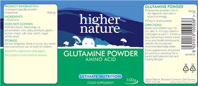 Photo of the Higher Nature Glutamine Powder label