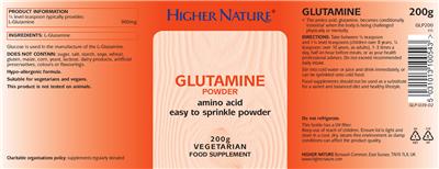 Photo of the Higher Nature Glutamine Powder label