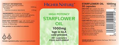Photo of the Higher Nature High Potency Starflower Oil 1000 mg label