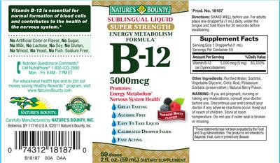 Photo of the Nature's Bounty B-12 5000 mcg Natural Berry Flavor label
