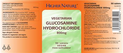 Photo of the Higher Nature Vegetarian Glucosamine Hydrochloride 800 mg label