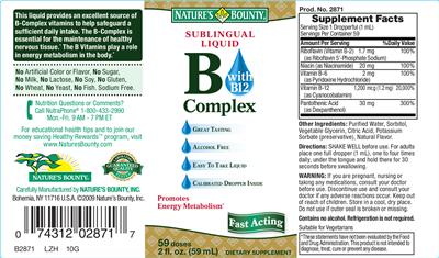 Photo of the Nature's Bounty Sublingual Liquid B Complex With B12 label
