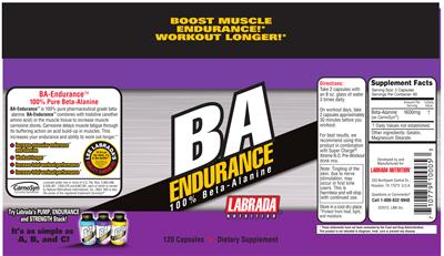 Photo of the Labrada Nutrition BA Endurance label