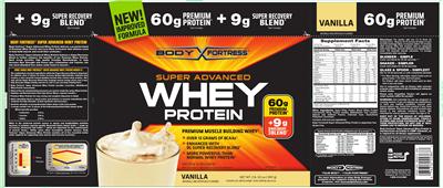 Photo of the Body Fortress Super Advanced Whey Protein Vanilla label