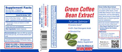 Photo of the Labrada Nutrition Green Coffee Bean Extract label