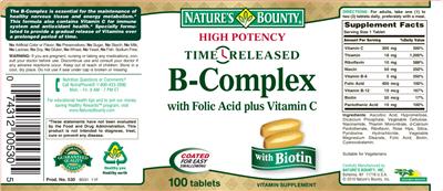 Photo of the Nature's Bounty B-Complex With Folic Acid Plus Vitamin C label