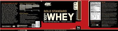 Product label for Gold Standard 100% Whey Double Rich Chocolate