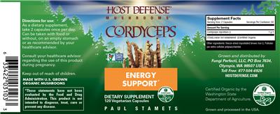 Photo of the Host Defense Mushrooms Cordyceps label