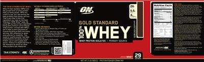 Photo of the ON Optimum Nutrition Gold Standard 100% Whey Double Rich Chocolate label