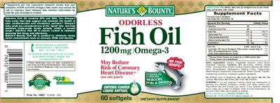 Photo of the Nature's Bounty Odorless Fish Oil 1200 mg Omega-3 label