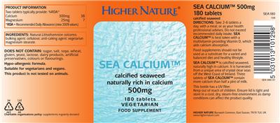 Photo of the Higher Nature Sea Calcium 500 mg label