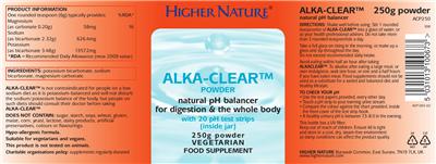 Photo of the Higher Nature Alka-Clear Powder label