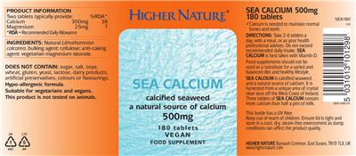 Photo of the Higher Nature Sea Calcium 500 mg label
