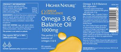 Photo of the Higher Nature Omega 3:6:9 Balance Oil 1000 mg label