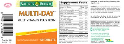 Photo of the Nature's Bounty Multi-Day Multivitamin Plus Iron label