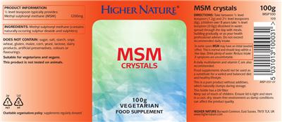 Photo of the Higher Nature MSM Crystals label