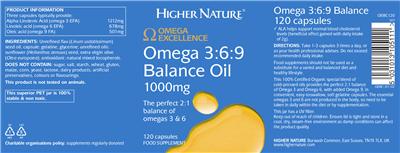 Photo of the Higher Nature Omega 3:6:9 Balance Oil 1000 mg label