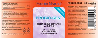Photo of the Higher Nature Probio-Gest label