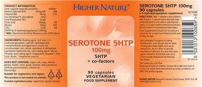 Photo of the Higher Nature Serotone 5HTP 100 mg label
