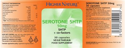 Photo of the Higher Nature Serotone 5HTP 50 mg label