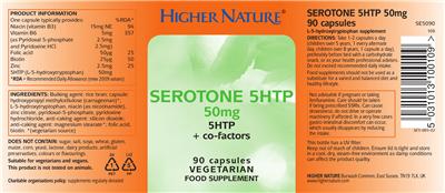 Photo of the Higher Nature Serotone 5HTP 50 mg label