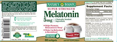 Photo of the Nature's Bounty Melatonin 5 mg label