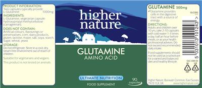 Photo of the Higher Nature Glutamine label