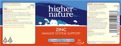 Photo of the Higher Nature Zinc label