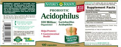 Photo of the Nature's Bounty Probiotic Acidophilus label