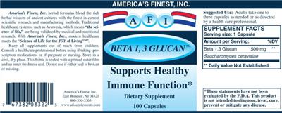 Photo of the AFI America's Finest Beta 1,3 Glucan label