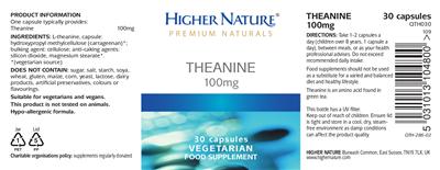 Photo of the Higher Nature Theanine 100 mg label