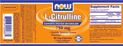Photo of the NOW L-Citrulline 750 mg label