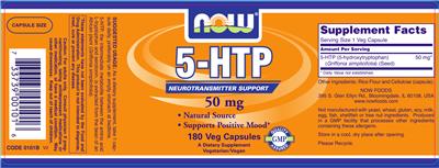 Photo of the NOW 5-HTP 50 mg label