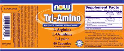 Photo of the NOW Tri-Amino label