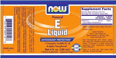 Photo of the NOW Natural E Liquid label