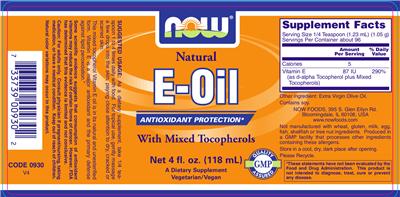 Photo of the NOW Natural E-Oil label