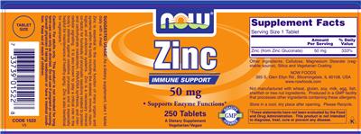 Photo of the NOW Zinc 50 mg label