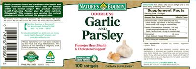 Photo of the Nature's Bounty Odorless Garlic and Parsley label