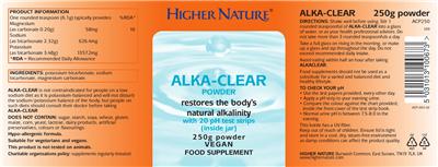 Photo of the Higher Nature Alka-Clear Powder label