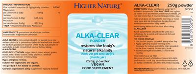 Photo of the Higher Nature Alka-Clear Powder label