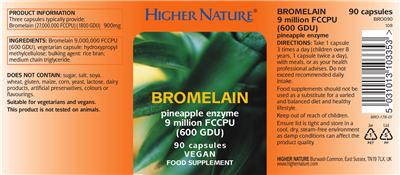 Photo of the Higher Nature Bromelain label
