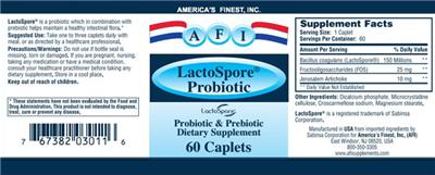 Photo of the AFI America's Finest LactoSpore Probiotic label