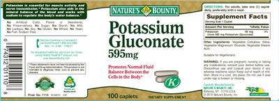 Photo of the Nature's Bounty Potassium Gluconate 595 mg label