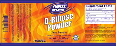 Photo of the NOW Sports D-Ribose Powder label