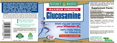 Photo of the Nature's Bounty Maximun Strength Glucosamine label