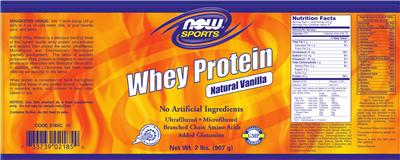 Photo of the NOW Sports Whey Protein Natural Vanilla label