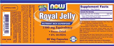 Photo of the NOW Royal Jelly label